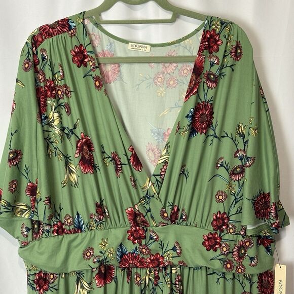 NWT Kiyonna Dress 4X Vienna Maxi Green Floral Slits Stretch Soft Boho Flowy - Picture 4 of 11